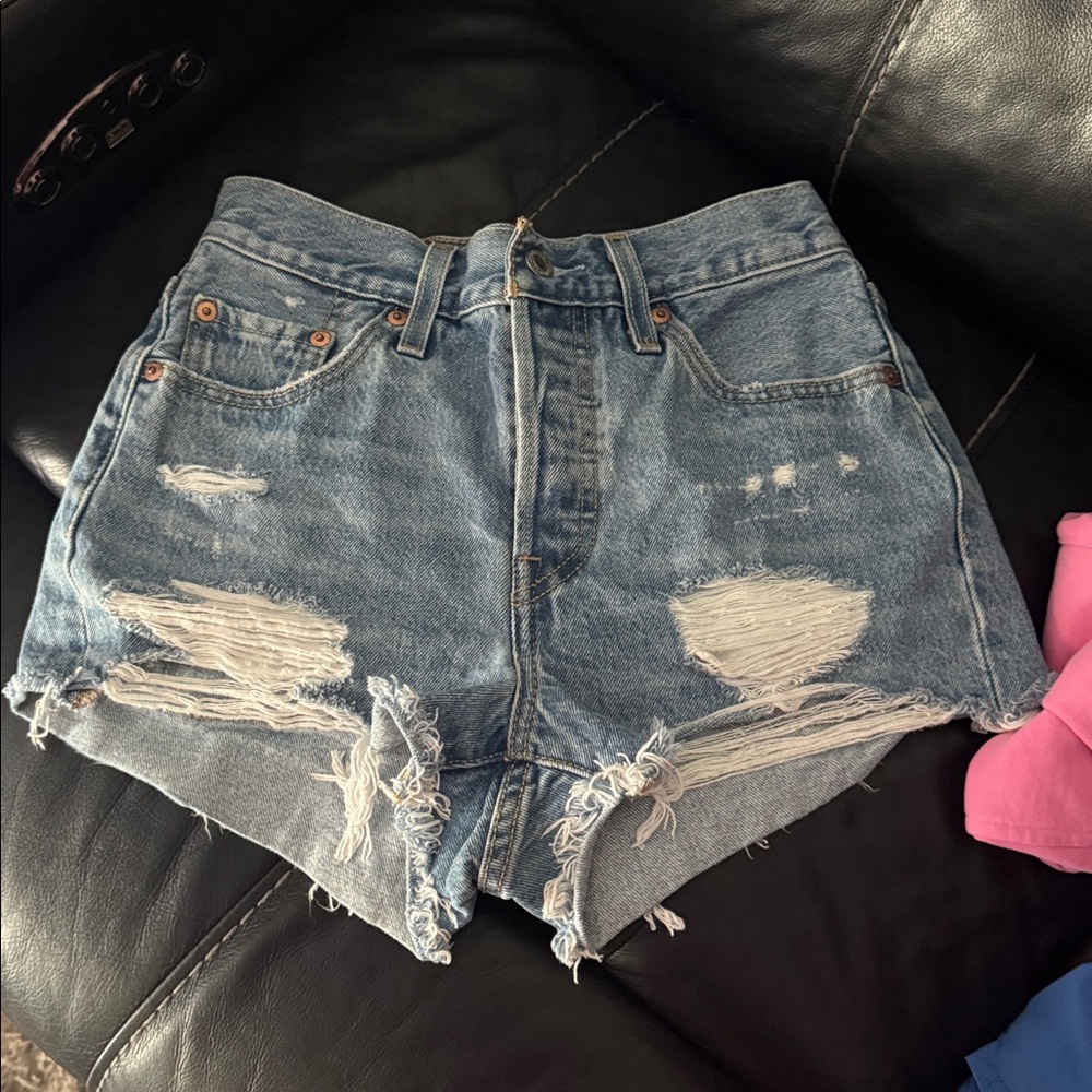 Distressed Blue Jean Shorts